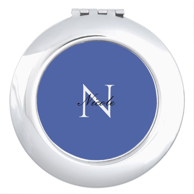 Initial Monogrammed Handwritten Own Name Blue Compact Mirror (Front)