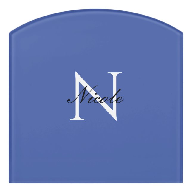 Initial Monogrammed Handwritten Own Name Blue Door Sign (Contour Front)