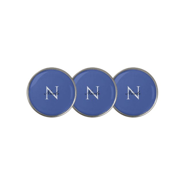 Initial Monogrammed Handwritten Own Name Blue Golf Ball Marker (3 Up)