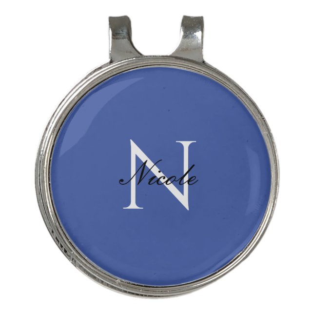 Initial Monogrammed Handwritten Own Name Blue Golf Hat Clip (Front)