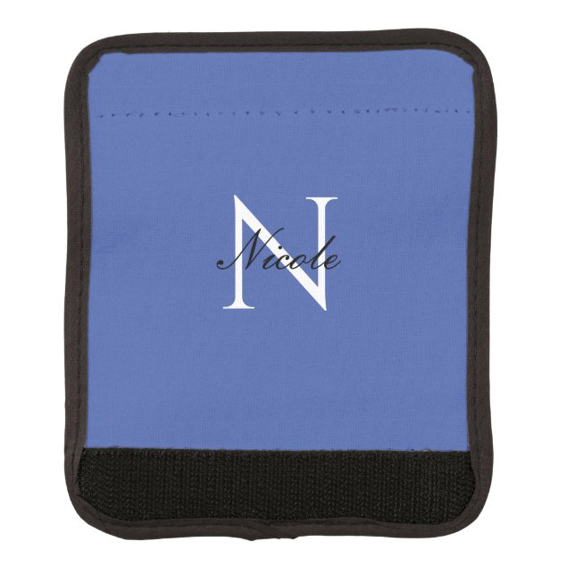 Initial Monogrammed Handwritten Own Name Blue Luggage Handle Wrap (Front)