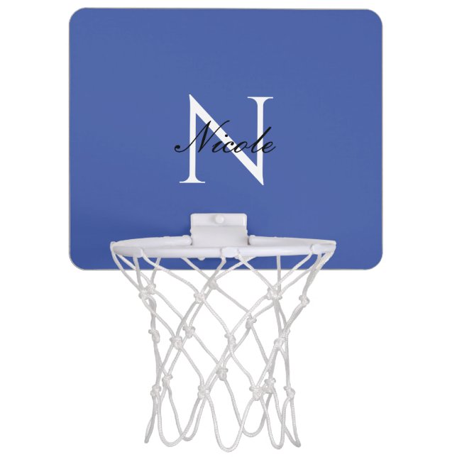 Initial Monogrammed Handwritten Own Name Blue Mini Basketball Hoop (Front)