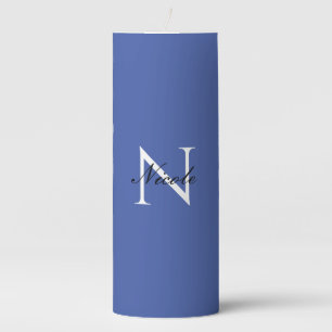 Initial Monogrammed Handwritten Own Name Blue Pillar Candle