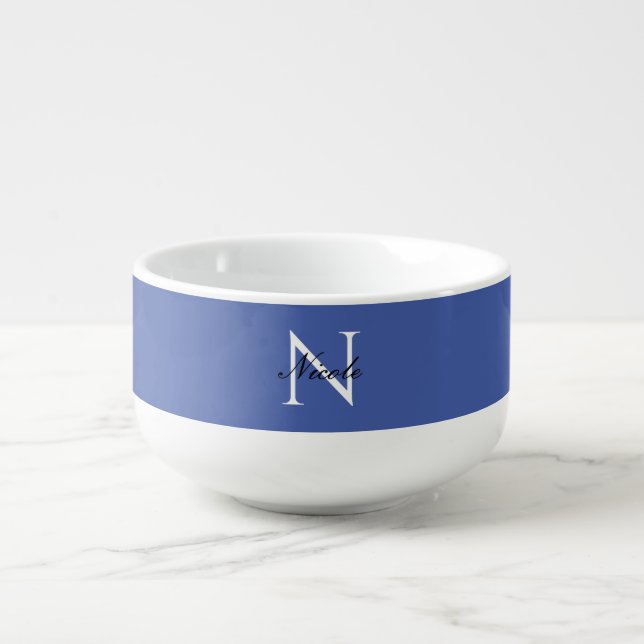 Initial Monogrammed Handwritten Own Name Blue Soup Mug (Front)