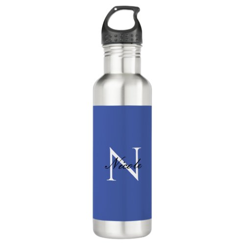 Initial Monogrammed Handwritten Own Name Blue Stainless Steel Water Bottle