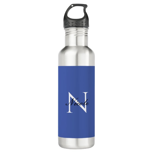 Initial Monogrammed Handwritten Own Name Blue Stainless Steel Water Bottle (Front)