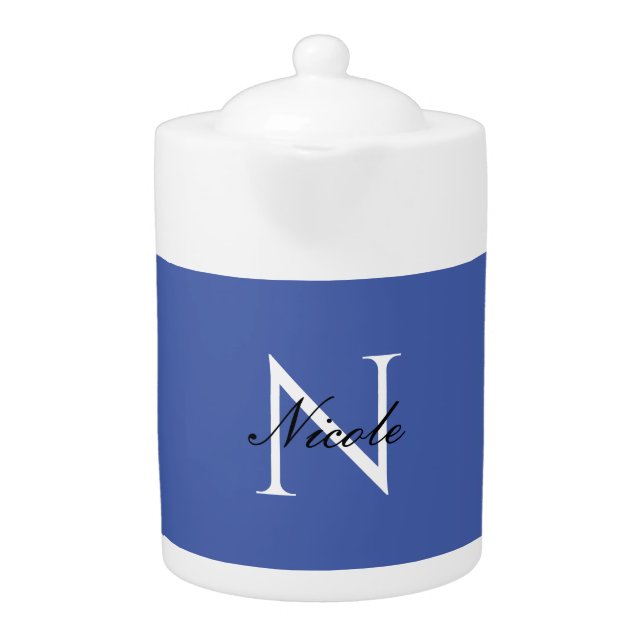 Initial Monogrammed Handwritten Own Name Blue Teapot (Front)