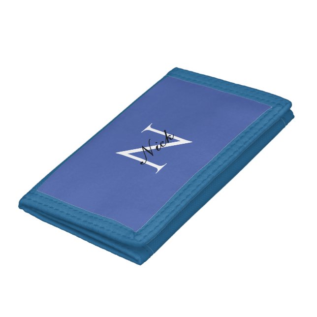 Initial Monogrammed Handwritten Own Name Blue Trifold Wallet (Bottom)