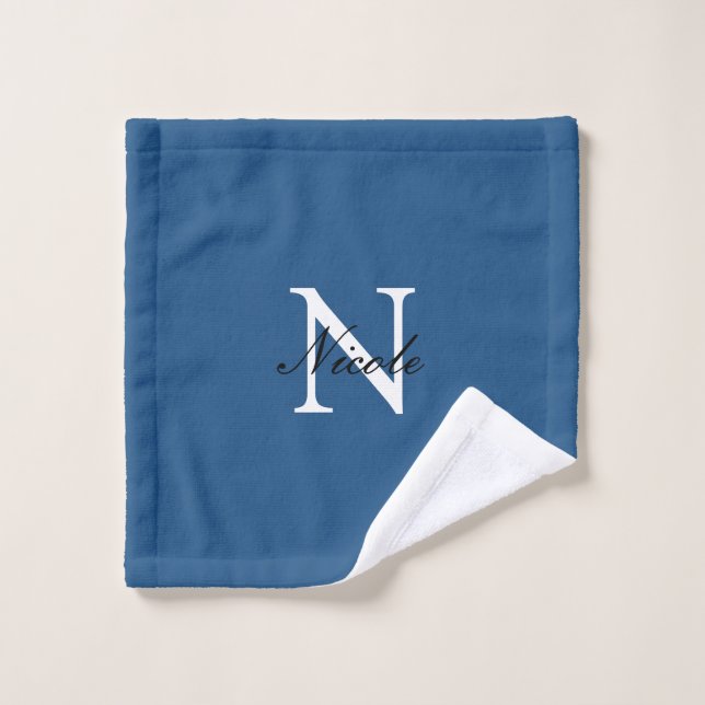Initial Monogrammed Handwritten Own Name Blue Wash Cloth (Wash Cloth)