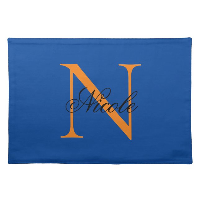 Initial Monogrammed Handwritten Own Name Deep Blue Cloth Placemat (Front)