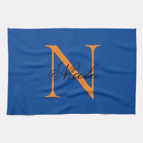 Initial Monogrammed Handwritten Own Name Deep Blue Kitchen Towel