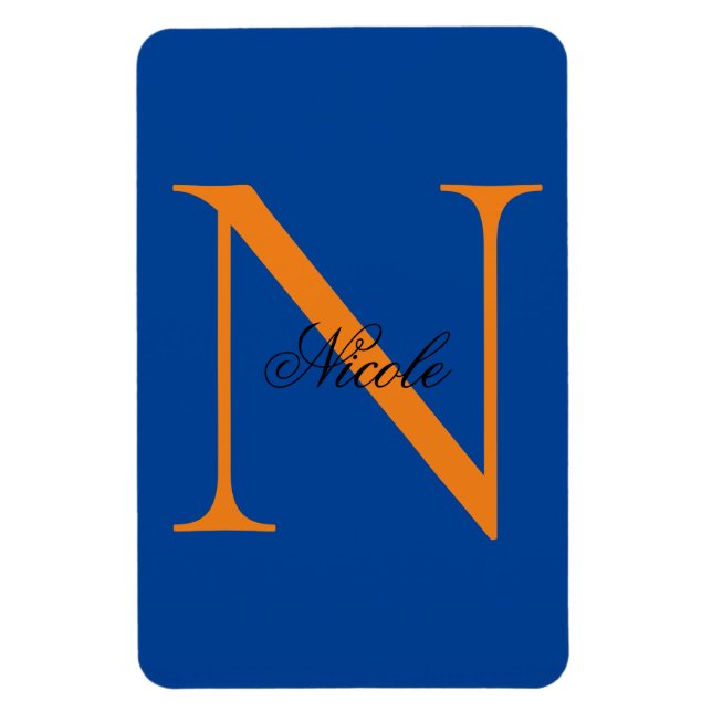Initial Monogrammed Handwritten Own Name Deep Blue Magnet (Vertical)