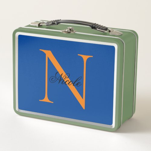 Initial Monogrammed Handwritten Own Name Deep Blue Metal Lunch Box