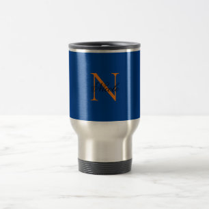 Initial Monogrammed Handwritten Own Name Deep Blue Travel Mug