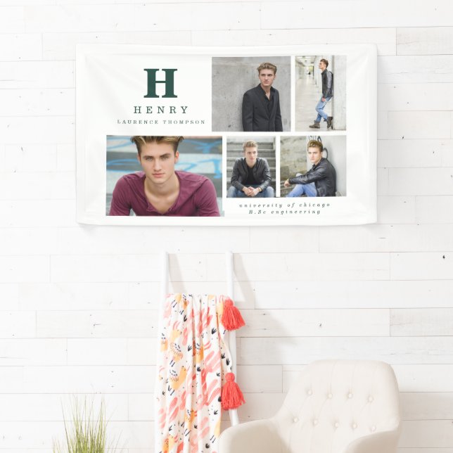 Initial multi photo graduate announcement green banner (Insitu)