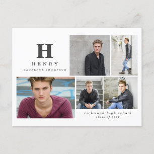 Initial multi photo graduate modern black white an holiday postcard