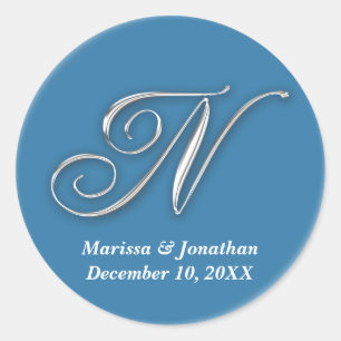 Initial N blue monogram custom name favor seal