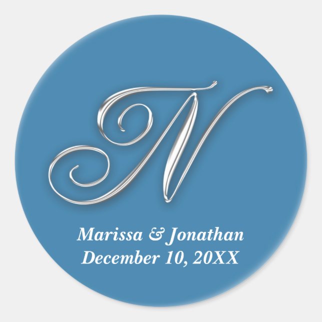 Initial N blue monogram custom name favor seal (Front)