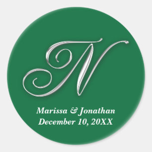 Initial N green monogram custom name favor seal