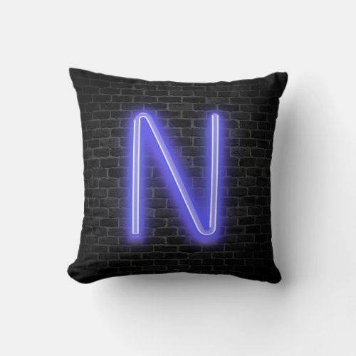 Initial N In Neon Marquee On Brick Throw Pillow