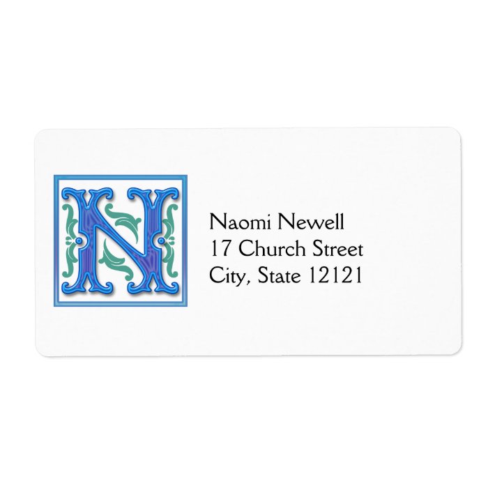 Initial N   Letter N Shipping Label