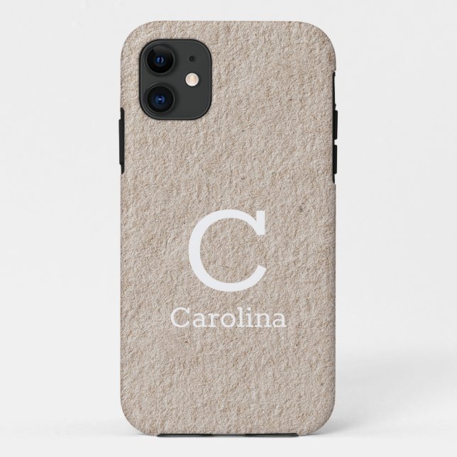 Initial Name Beige Texture Pattern Chic Elegant Case-Mate iPhone Case (Back)
