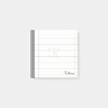 Initial & Name Black/white Simple Stripes Pattern Post-it Notes by NancyTrippPhotoGifts at Zazzle