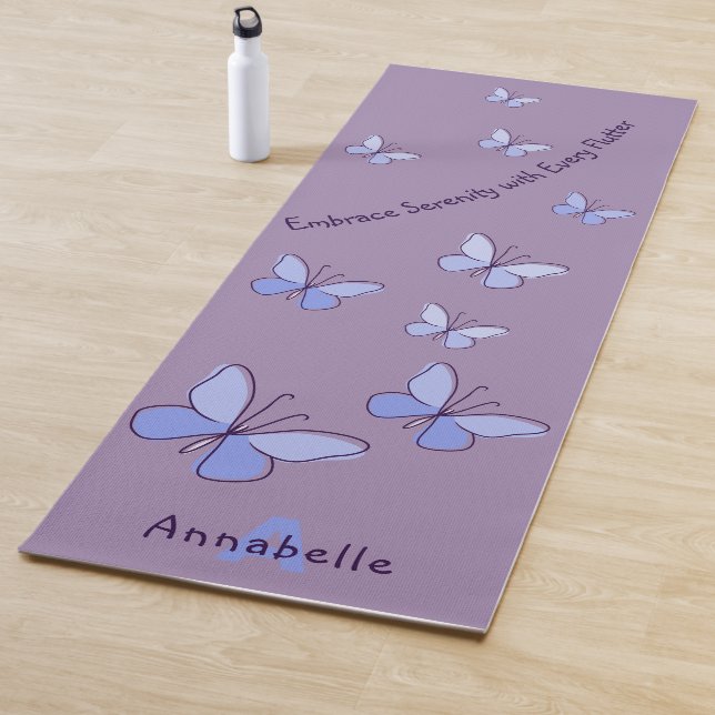 Initial & Name Blue Butterfly Flutter Lavender Yoga Mat (In Situ)