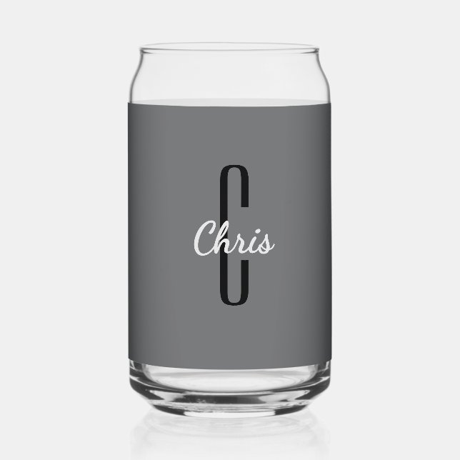 Initial Name | Charcoal Gray Beverage Can Glass (Front)