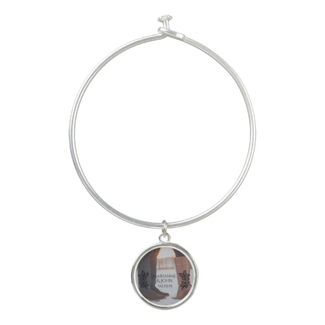 Initial Name Couples Anniversary Gift Logo Bangle Bracelet (Front)