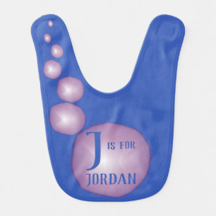 Initial Name Cute 3D Purple Floating Balls Blue Baby Bib