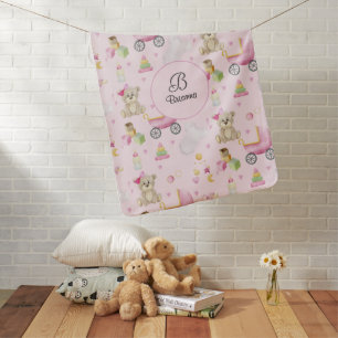 Initial Name    Cute Pink Baby Toys, Teddy Bears Blanket