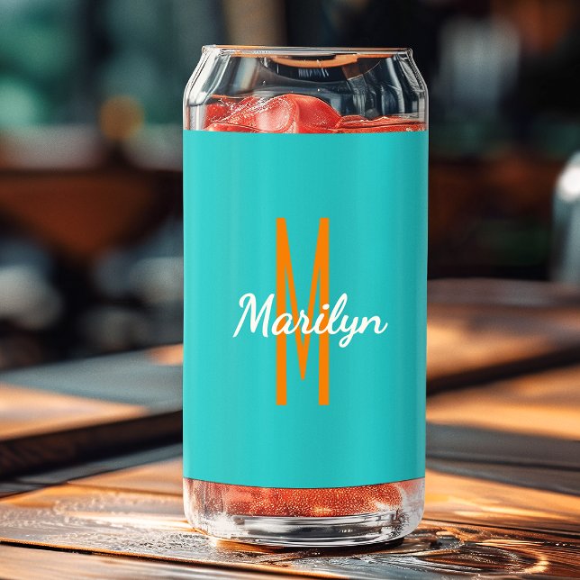Initial Name | Dark Turquoise Orange Beverage Can Glass (Creator Uploaded)