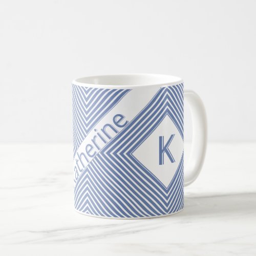 Initial Name  Diagonal Blue Geometric Lines Coffee Mug