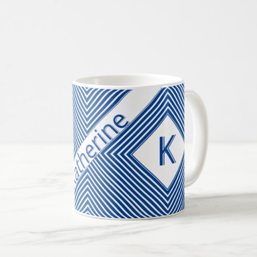 Initial Name  Funky Diagonal Deep Blue Stripes Coffee Mug