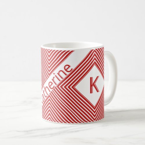 Initial Name  Funky Diagonal RedWhite Stripes Coffee Mug