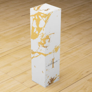 Initial Name Monogram Gold Marble Pattern Script Wine Box
