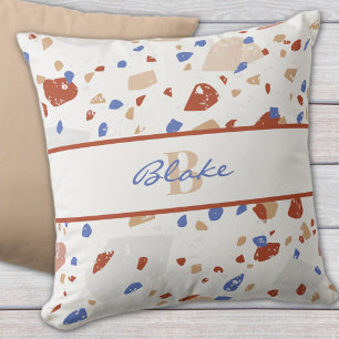 Initial Name, Retro Terrazzo Pattern Office Chair Throw Pillow