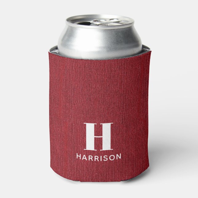 Initial Name Ruby Red Denim Print 12oz. Can Cooler (Can Front)
