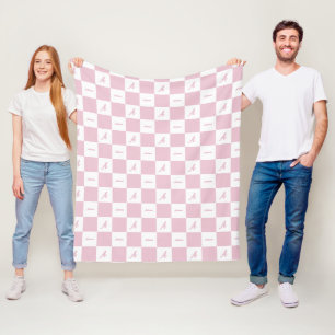 Initial Name Square Check Pink Girly Modern Fleece Blanket