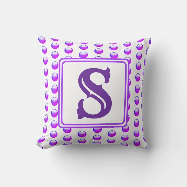  Initial Name Vivid Purple Polka Dot Monogram Throw Pillow (Front)
