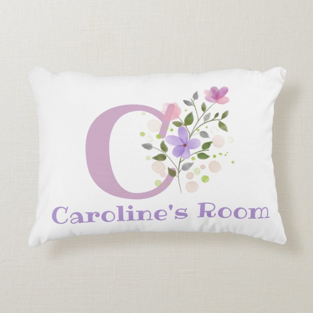 Initial & Name with Floral Design Accent Pillow (Front)