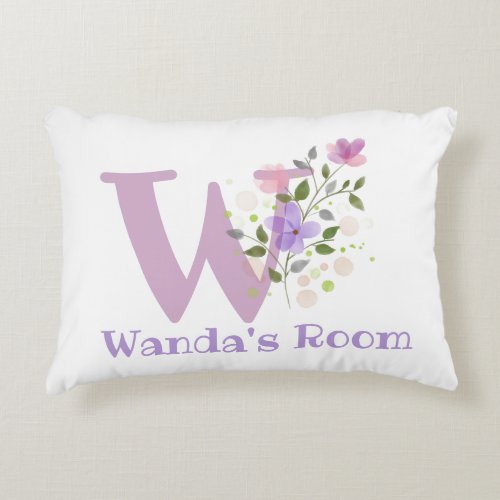 Initial  Name with Floral Design Accent Pillow