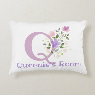 Initial & Name with Floral Design Accent Pillow