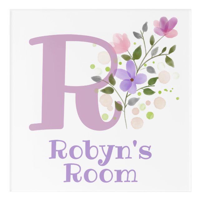 Initial & Name with Floral Design Acrylic Print (Front)