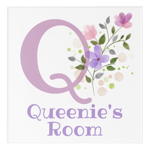 Initial  Name with Floral Design Acrylic Print