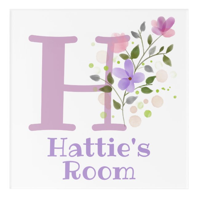 Initial & Name with Floral Design Acrylic Print (Front)