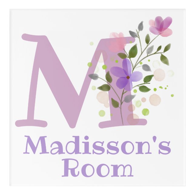 Initial & Name with Floral Design Acrylic Print (Front)