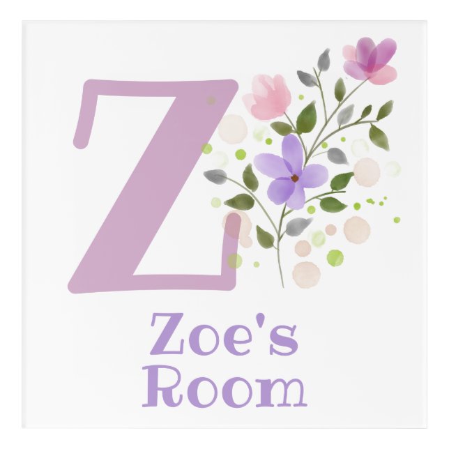 Initial & Name with Floral Design Acrylic Print (Front)