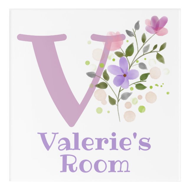 Initial & Name with Floral Design Acrylic Print (Front)